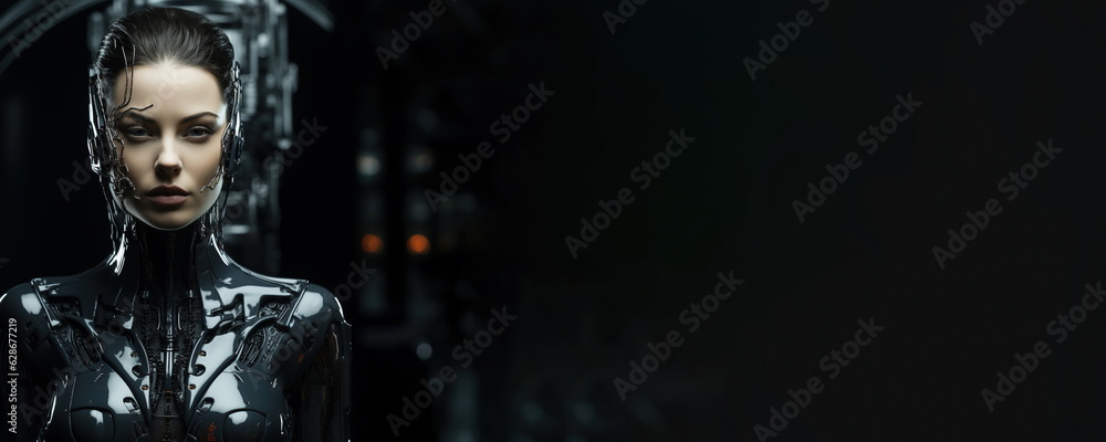 Humanoid face of a woman, image representing AI and machine learning Humanoid face of a woman, image representing AI and machine learning