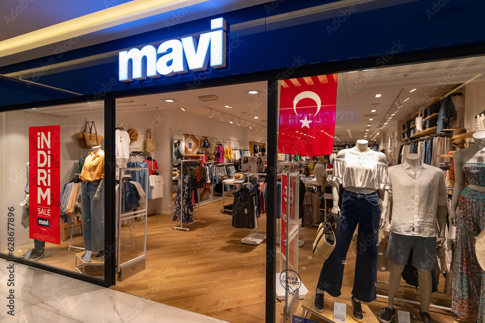 Alanya, Antalya, Turkey. 17 july 2023. Fashion shop MAVI. Turkish