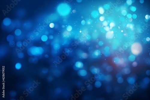 Generative AI : Abstract bokeh lighting background Festive abstract blue background with bokeh defocused lights and stars