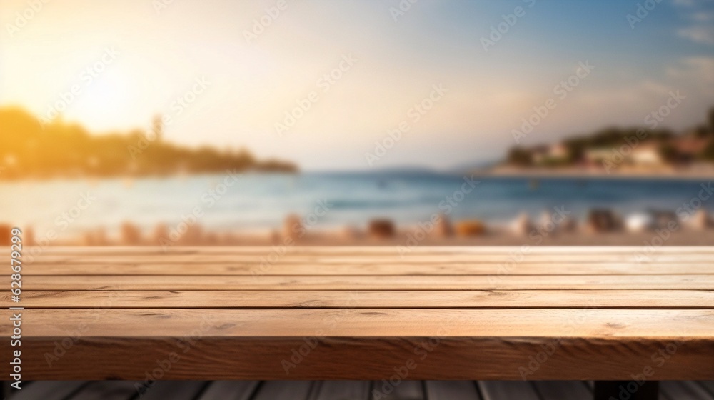 Generative AI : Background image of seascape of mediterranean resort coast with calm sea sandy beach and pier