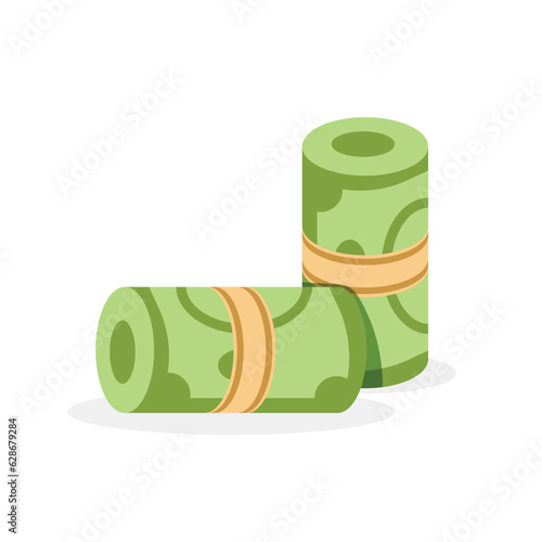 Bundle of dollar bills or banknotes. Money roll. Economy and savings concept. Vector illustration in trendy flat style isolated on white background.