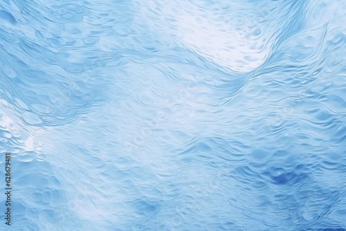 Generative AI : Beautiful background image in form of texture water surface with chaotic waves and beautiful light reflections glare in light blue colors