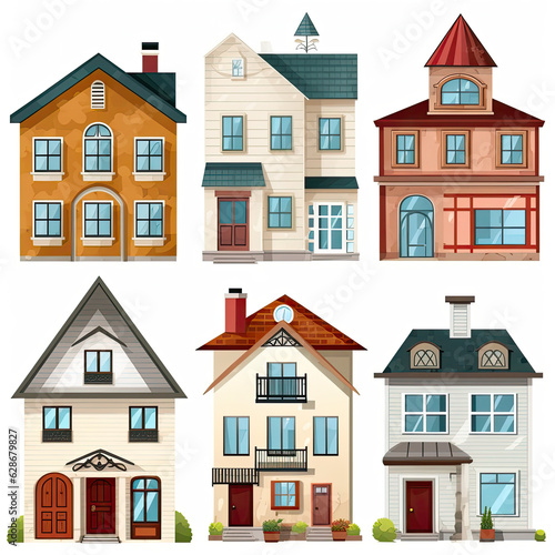 Set of colorful houses on white background. Generative AI © RPL-Studio