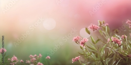 Generative AI : Abstract floral spring summer natural template border with beautiful soft blurred lilac purple tones background sunlight Wild campestral flowers on meadow Dreamy gentle air artistic im photo