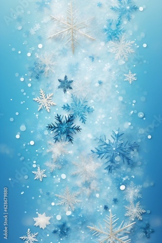 Generative AI   Christmas background texture snow light blue background with snowflakes