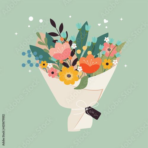 Flower bouquet with various flowers Vector template with bouquet of flowers