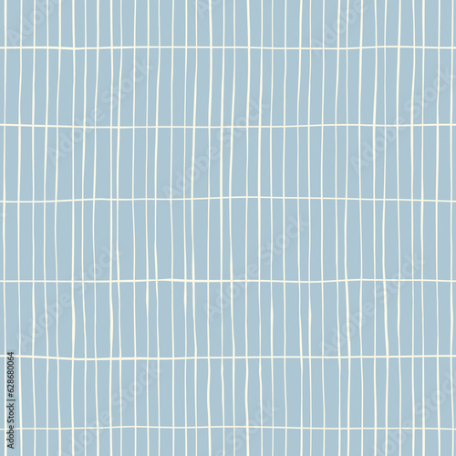 Hand-Drawn Blue and White Geometric Stripes Vector Seamless Pattern. Modern Retro Palyful Print. Organic Square Shapes