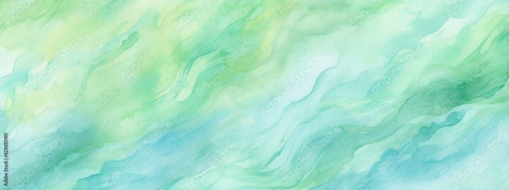 Generative AI : Abstract watercolor brush strokes of blue and green in the form of a banner with square frame