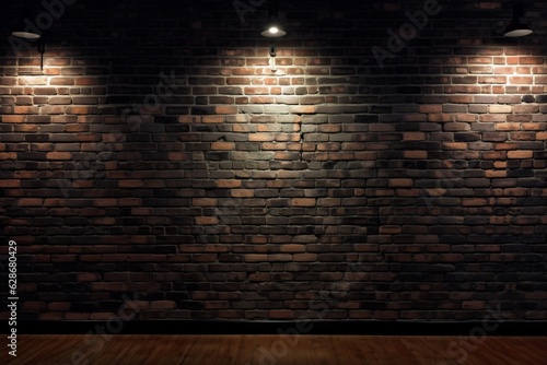 Generative AI   Background texture image of illuminated antique light brick wall Rounded corners of the bricks and slight shadow add volume