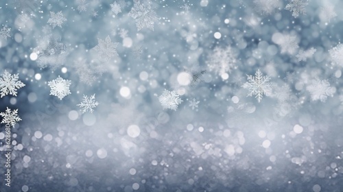 Generative AI   Beautiful Christmas silver background snow texture with snow flakes