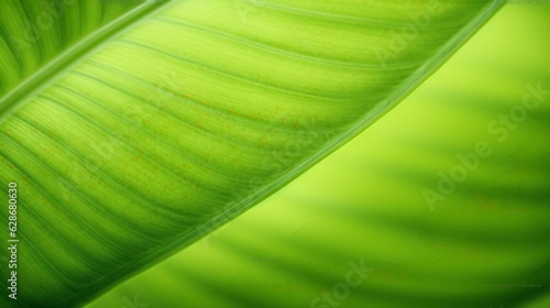 Generative AI   Beautiful tropical leaf texture with streaks closeup macro wide format Color transition from green to light green