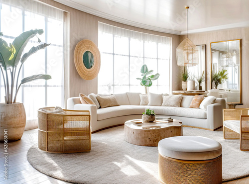Fototapeta Coastal style home interior design of modern living room.