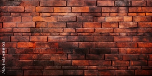 Generative AI : Beautiful classic background image of a brick wall with even rows of redorange bricks with play of shadows and light on surface