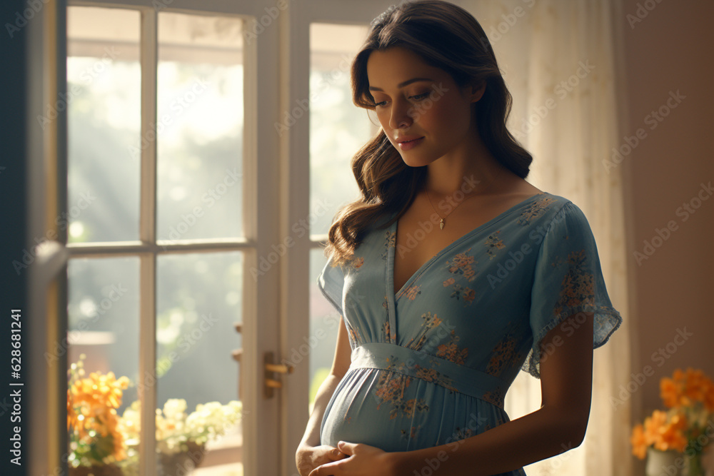 Pregnancy. the process of a woman carrying a fetus in conjunction with the changes that occur in her body. happiness, young mom, joy, pregnant mom. It's a miracle, a pregnant woman in a dress.