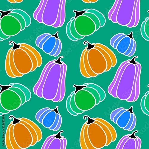 Autumn harvest seamless cartoon pumpkins Halloween pattern for wrapping paper and fabrics and linens