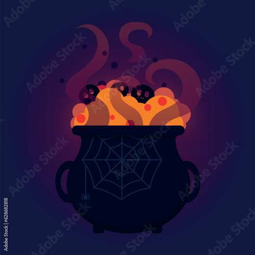 Halloween boiling cauldron design on a dark background.