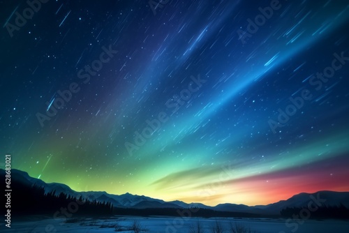 Northern Lights on the night sky. Aurora Borealis. AI generated, human enhanced