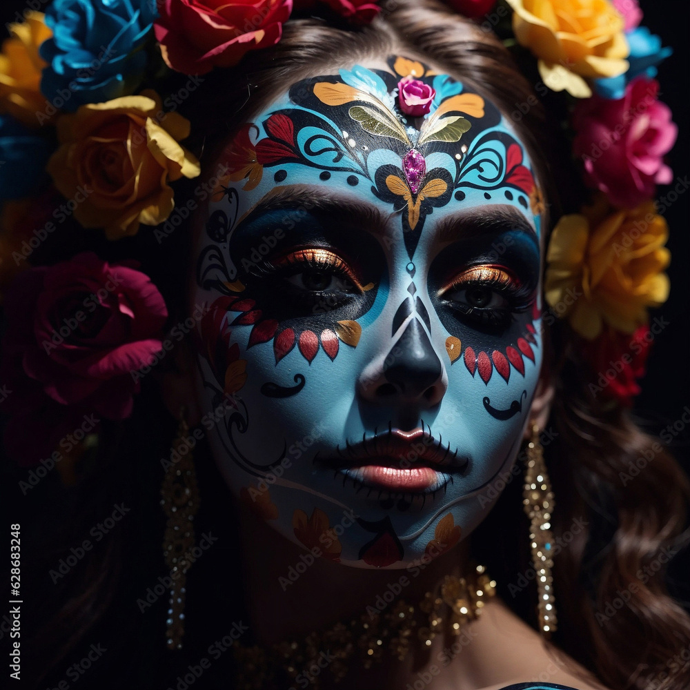 Woman with sugar skull makeup, dia de los muertos concept Woman with sugar skull makeup, dia de los muertos concept