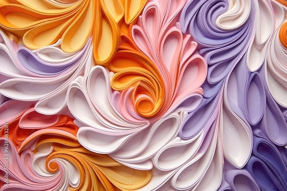 Colorful swirl pattern wallpaper in the style of light, purple and orange, realistic color palette.