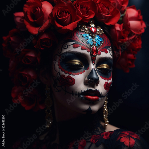Woman with sugar skull makeup portrait