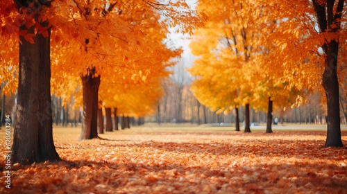 Yellow  orange and red autumn leaves in fall park Generative AI
