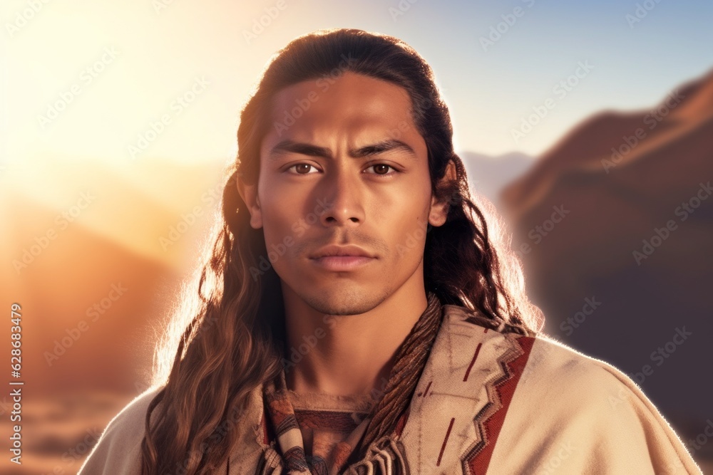 Handsome young Native American man. The concept of Columbus day and the discovery of America. Portrait Handsome young Native American man. The concept of Columbus day and the discovery of America. Portrait