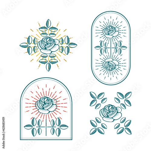 Set of vintage roses, vector illustration