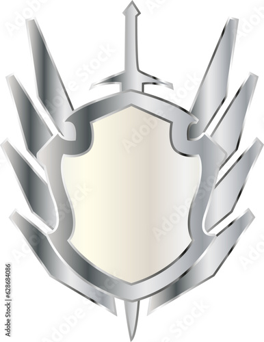 silver coat of arms shield emblem with swords