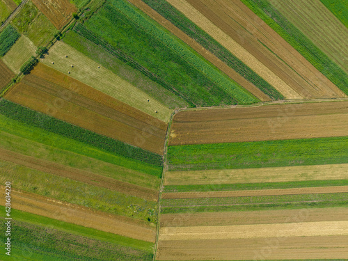 Europe - Field textures, lines and colors from topdown drone view