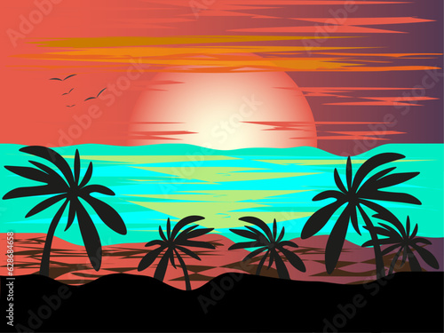 TROPICAL ISLAND PARADISE PALM BEACH ILLUSTRATION 