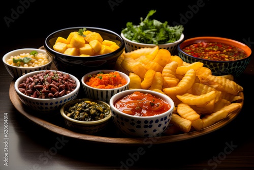 Brazilian snacks. Delicious, juicy, national food of Brazil. Variety of meals and meals. AI generation