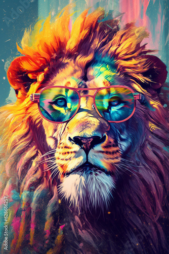 Illustration of a lion with sunglasses