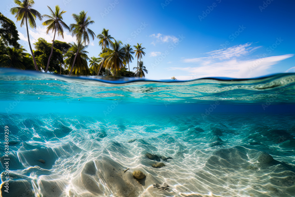 beach with palm trees and blue water, tropical island, beautiful in the world wallpaper, landscape and background. ai generation. ai generation beach with palm trees and blue water, tropical island, beautiful in the world wallpaper, landscape and background. ai generation. ai generation