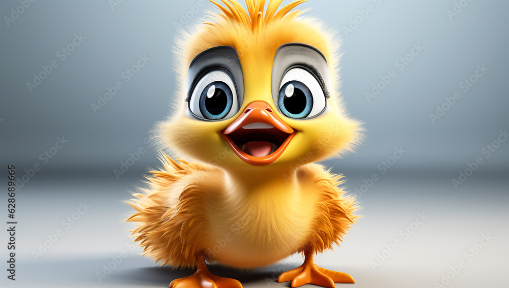 Cute cartoon of a baby duck for illustrations for children. AI Generated