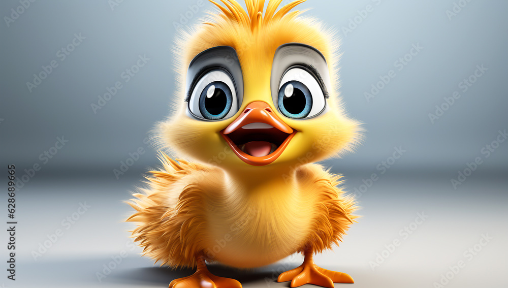 Obraz premium Cute cartoon of a baby duck for illustrations for children. AI Generated