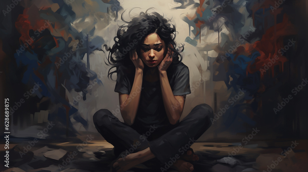 Illustration of depression and overthinking state of mind, world day of mental health Illustration of depression and overthinking state of mind, world day of mental health