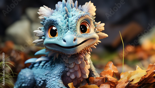 Cute cartoon of a baby dragon for illustrations for children. AI Generated © Alicina