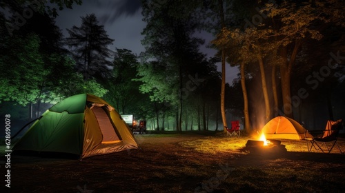 camping in the night with fire