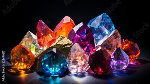 Colorful gems and crystal collection  for spiritual and chakra healing.
