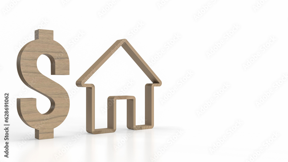 The dollar symbol and home icon for property business concept 3d rendering The dollar symbol and home icon for property business concept 3d rendering