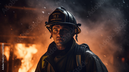Inferno's Challenge: Firefighters in Fiery Action, Generative AI © Adolfo Perez Design