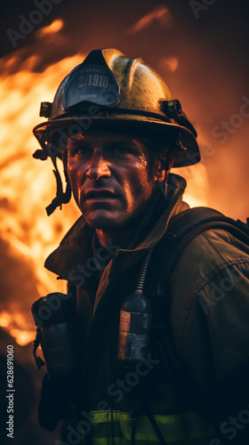 Blazing Bravery: Firefighters Confronting the Inferno, Generative AI © Adolfo Perez Design