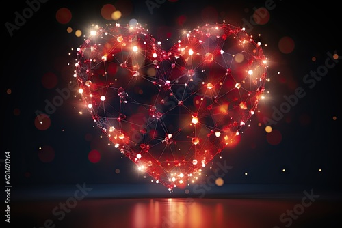 heart background - glowing network in the shape of a heart with romatic sparkles and a lovely glow with copy space - photo