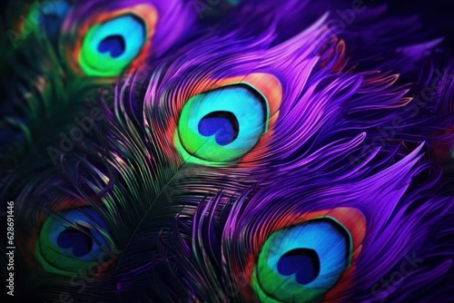 Colorful peacock feathers vivid background