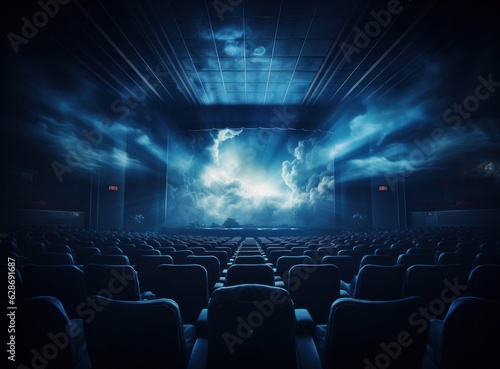 Big cinema with empty screen mockup