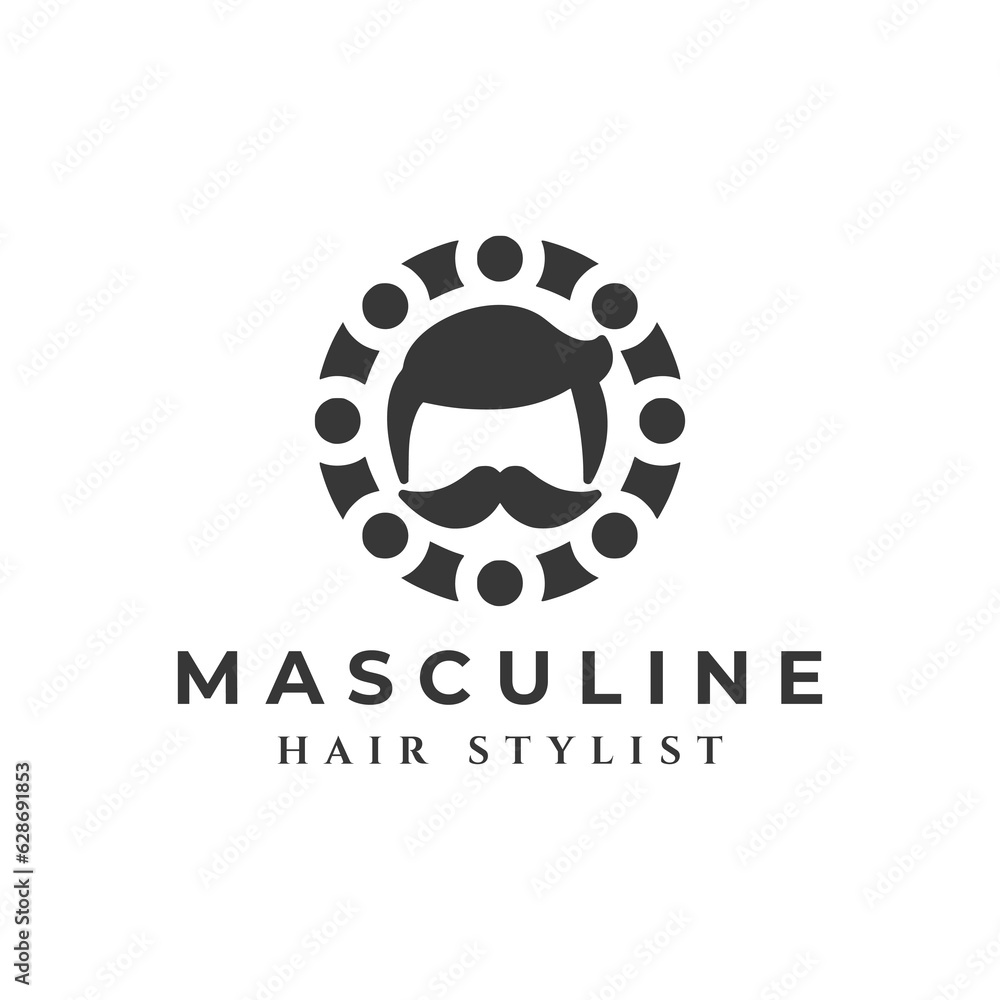 Masculine and Gentleman, Hair Stylist logo design. Silhouette of Handsome Man Male Face with Hairstyle and Moustache. For Salon, Barber Shop, Hairdresser, Hair Cut Service Logo Design Concept. Masculine and Gentleman, Hair Stylist logo design. Silhouette of Handsome Man Male Face with Hairstyle and Moustache. For Salon, Barber Shop, Hairdresser, Hair Cut Service Logo Design Concept.