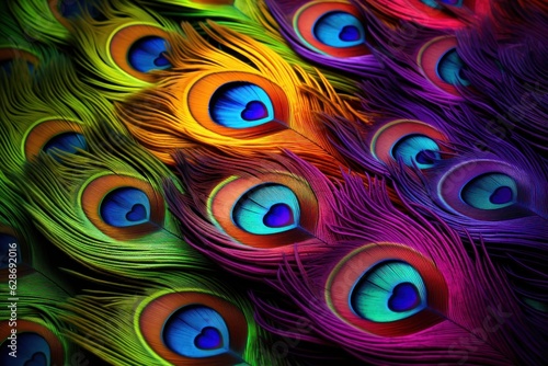 Colorful peacock feathers vivid background