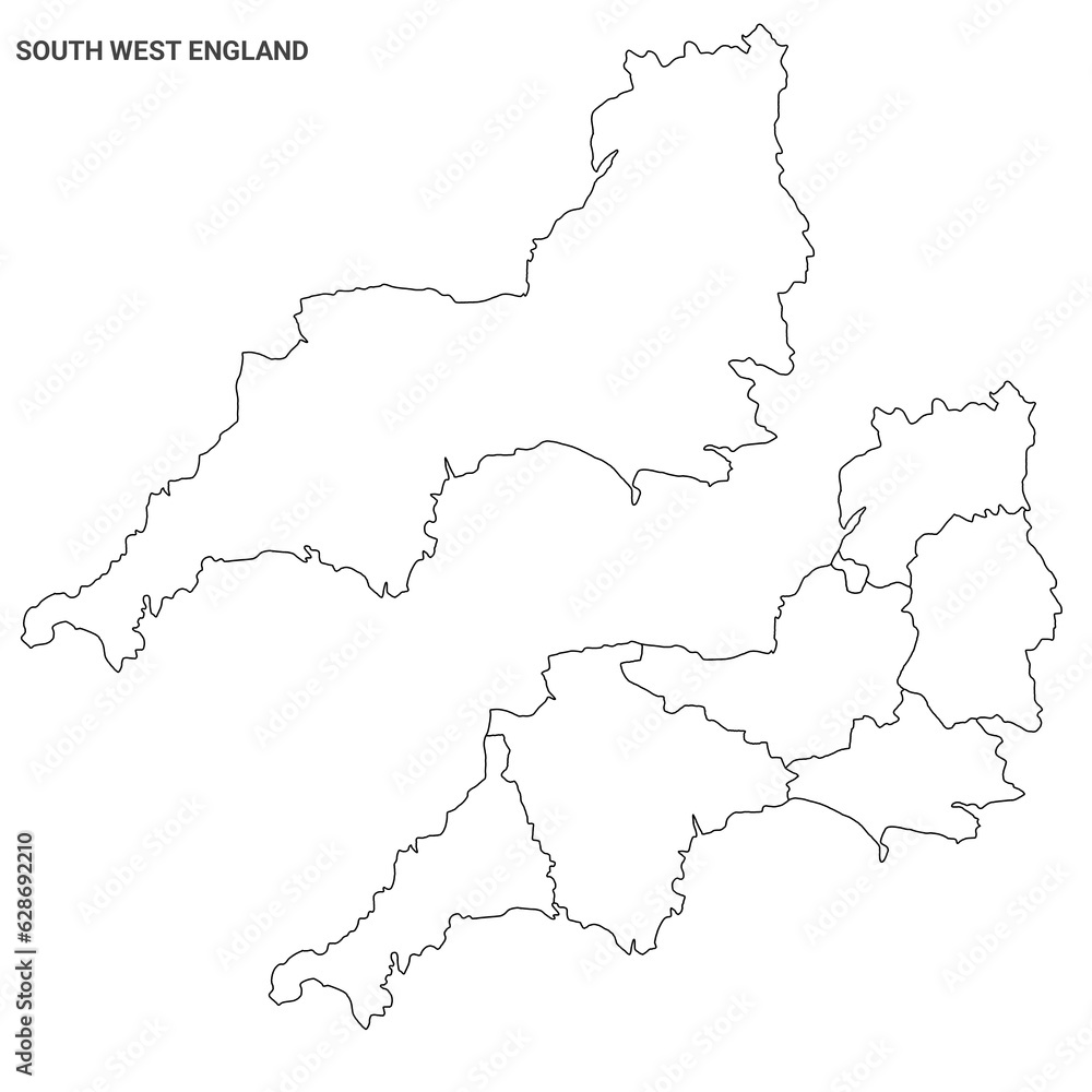 South West England Administrative Map Set - blank outline map