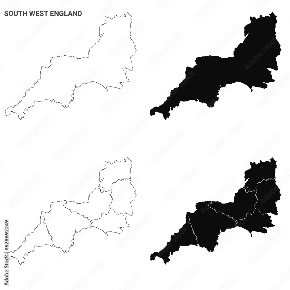 South West England Administrative Map Set - blank outline map