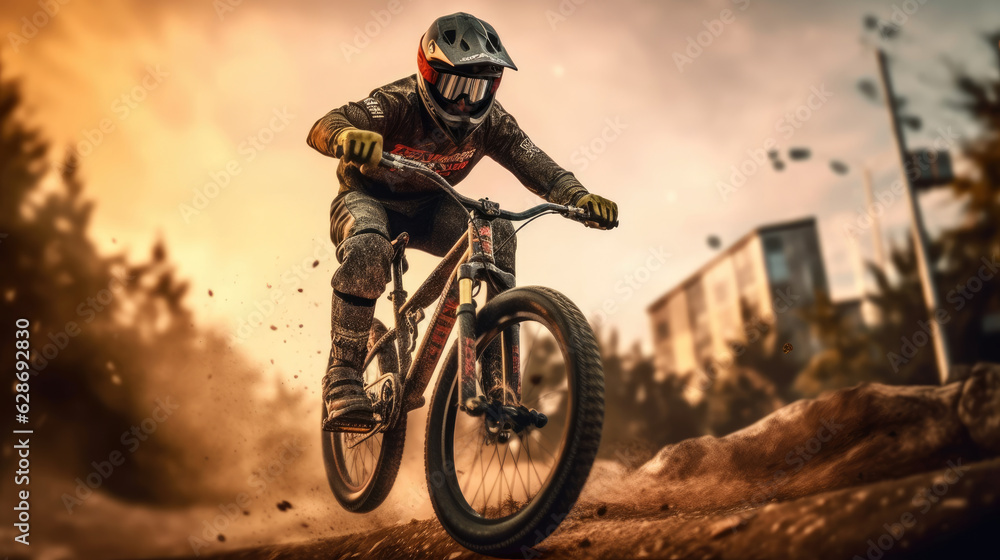 Obraz premium Teenage bmx BMX rider in action at skatepark